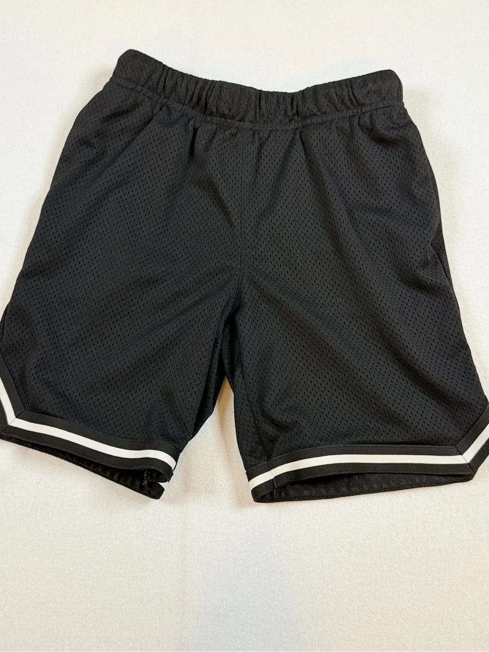 Boys Black Mesh Athletic Shorts with White Trim